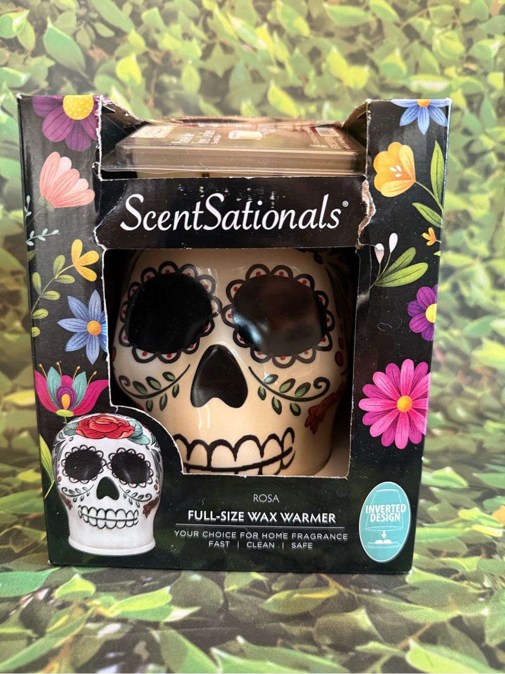 SentSationals Rosa Sugar Skull Full-Size Wax Warmer with scented wax